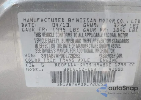 2013 Nissan Sentra S from USA, damaged, VIN 3N1AB7AP0DL720252